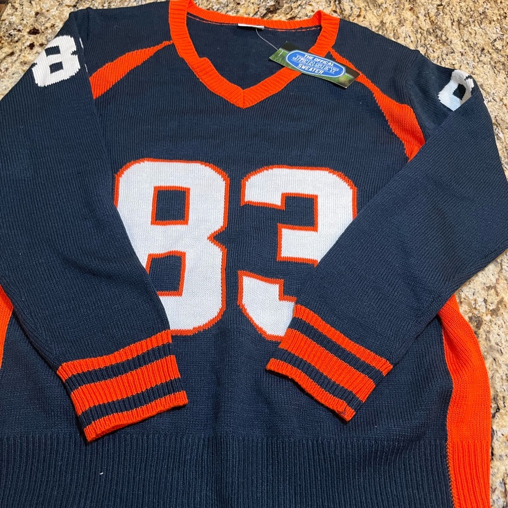 Chicago bears Rear and unique sweater Navy and Orange Men's Sweater #83